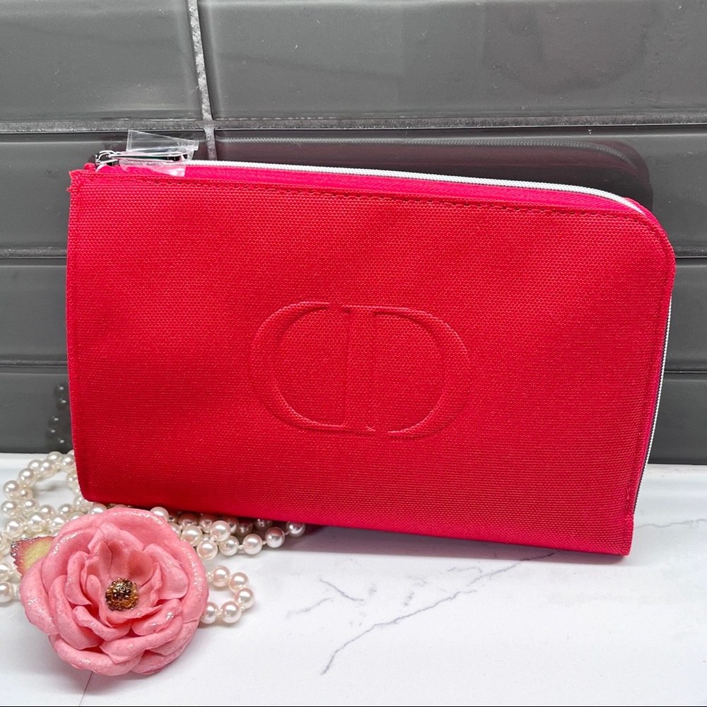 Dior Beauty Red Canvas Makeup Bag.